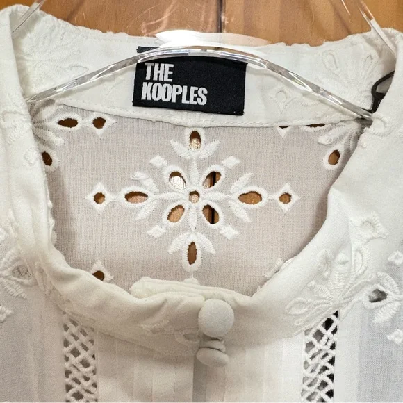 The Kooples White Eyelet Ruffled Long Sleeve Dress Size US 2 NWT